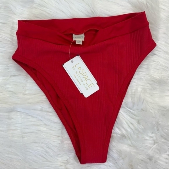 L*Space Frenchi Bikini Bottoms Lipstick Red - Picture 14 of 15